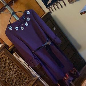 Multicolored Embellished Buttoned Bell Sleeve Dress